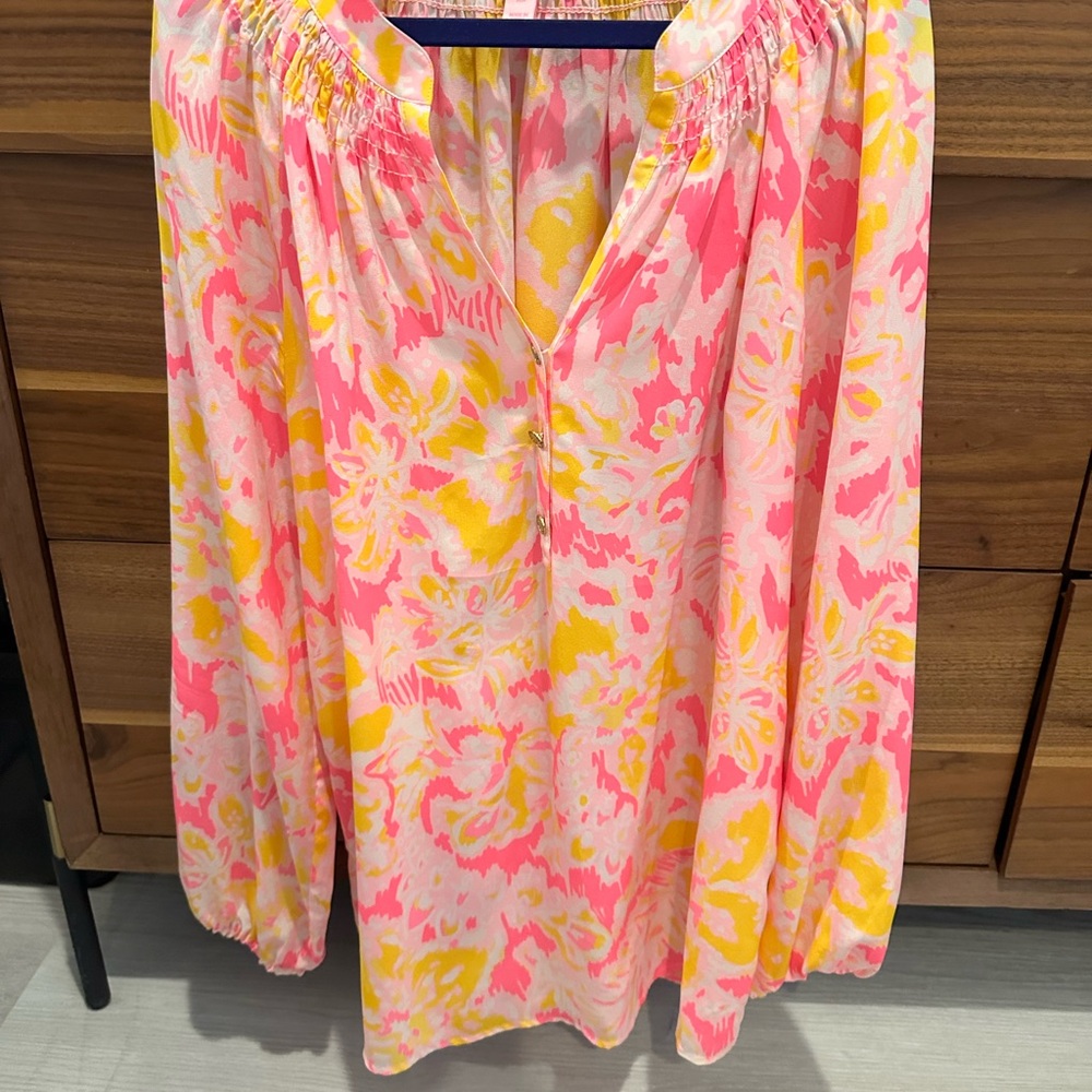 Lilly Pulitzer Pink and Yellow Smocked Blouse